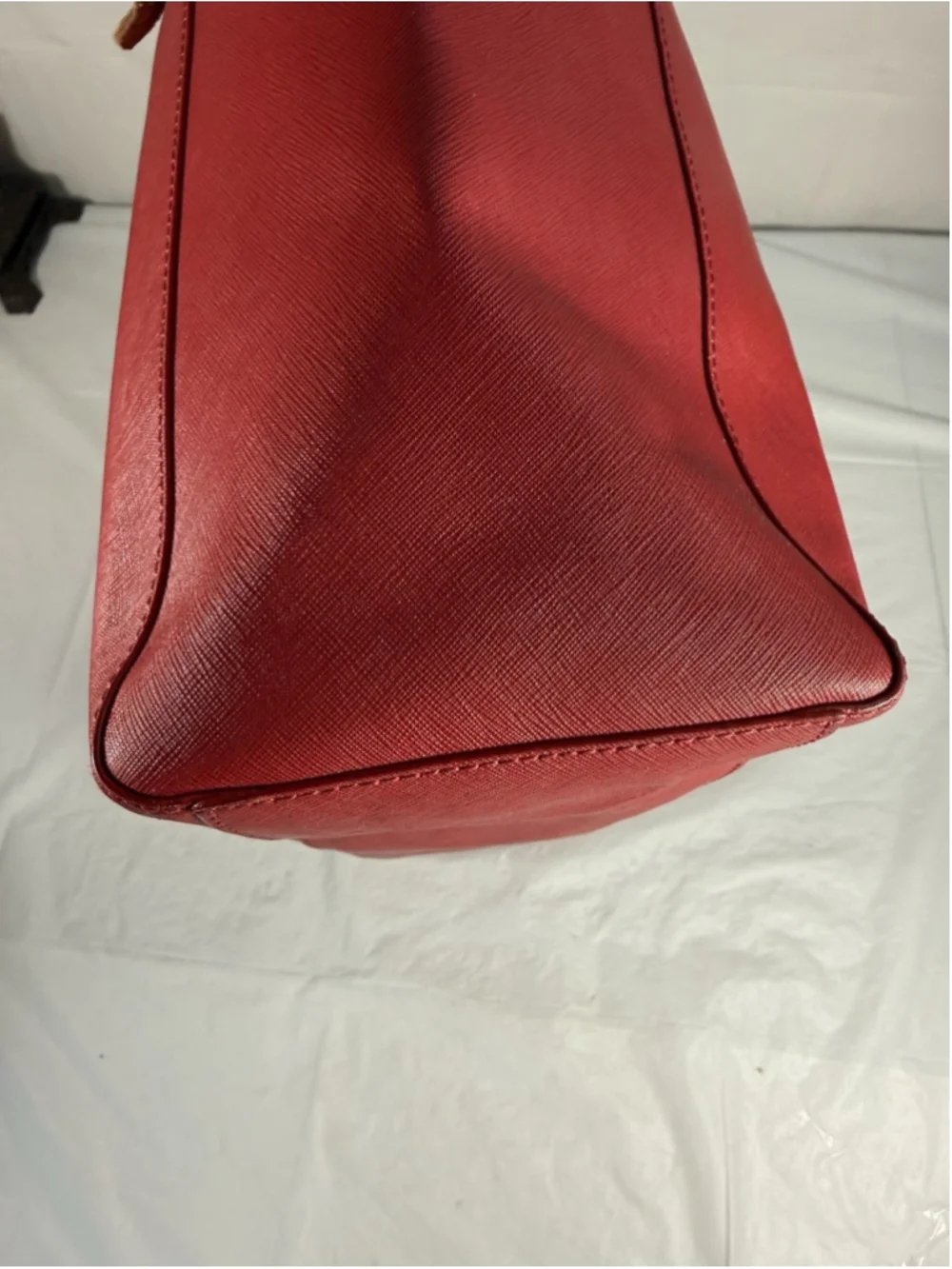 Tory Burch Buckle Large Red Saffiano Leather Laptop Tote Bag Purse new